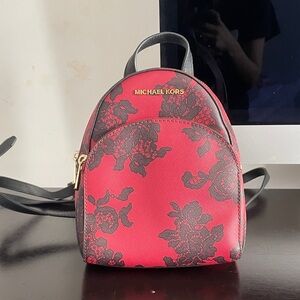 Michael Kors Red and Black Floral Backpack